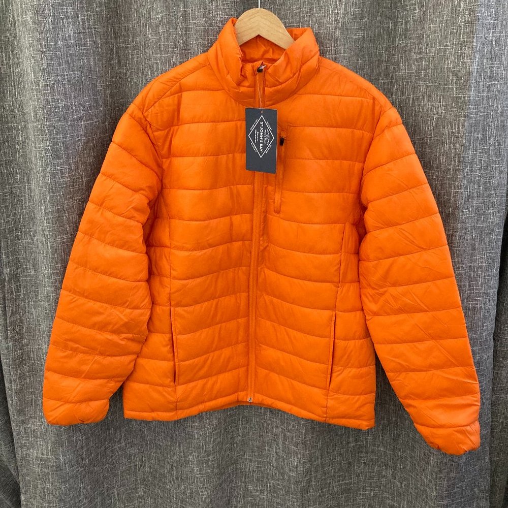 St. John's Bay, Water Resistant Lightweight Puffer Jacket, Apollo Orange, L, NWT